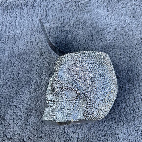 Skull Silver Textured Metallic Makeup Brush Pencil Holder Halloween Spooky Eyes - Picture 13 of 16